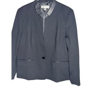 Kasper Blazer with Neckline & Pockets Aux Leather Trim Color Black Size16